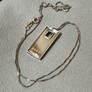 Gucci Sterling Silver Dog Tag Pendant with Unbranded Silver Chain - GUC